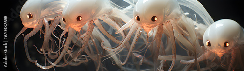 Alien Creatures Of The Underwater World With Tentacles. Generative AI