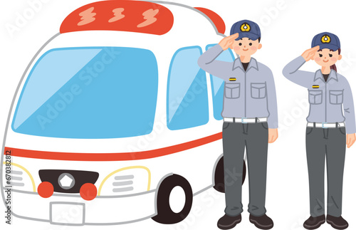 救急救命士と救急車　医療従事者