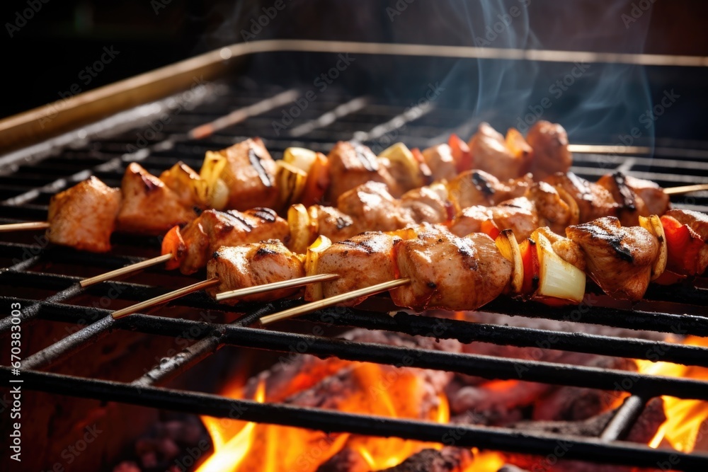 grill with smoky barbeque skewers