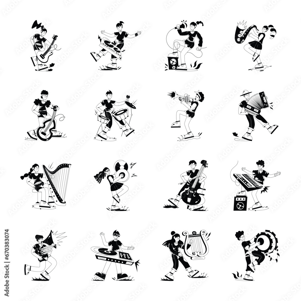 Pack of Professional Musicians Glyph Illustrations 

