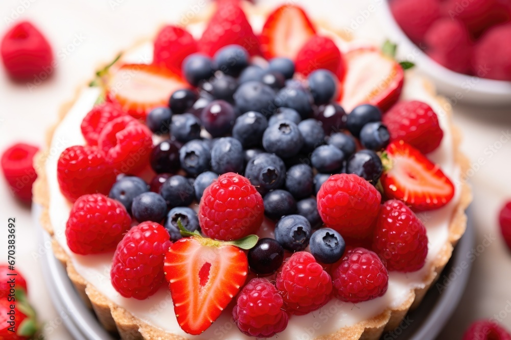 a fruit tart with engaged spelled in berries a fruit tart with engaged spelled in berries