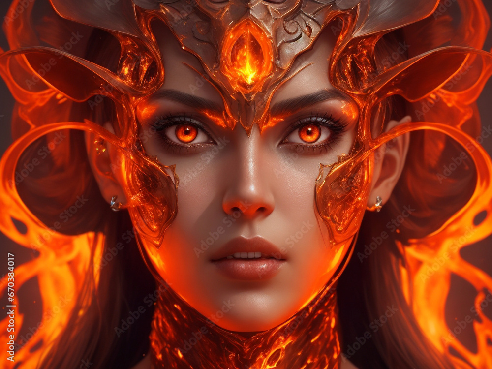 A lady with a face of molten metal, her features glowing with an otherworldly radiance that captivates all who gaze upon her A lady with a face of molten metal, her features glowing with an otherworldly radiance that captivates all who gaze upon her