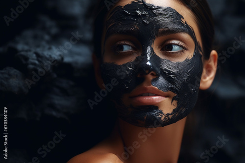 woman in spa applying black or white face mask for skin treatment