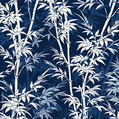 Bamboo Illustration blue Ink Background