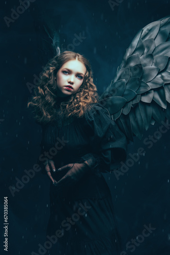 angel girl in a black dress