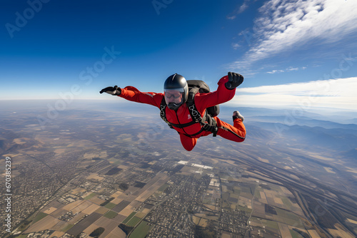 A Skydiver Freefalling from High Altitude