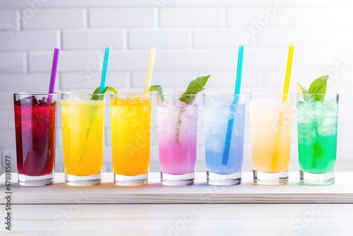non-alcoholic colorful tropical drinks with straws