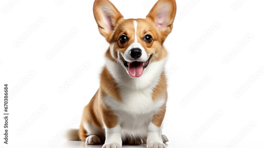 Energetic Pembroke Welsh Corgi on white