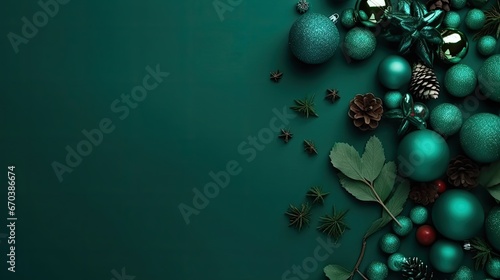 Christmas background with blank green Christmas elements design for text space, Christmas ball with green blank space background design