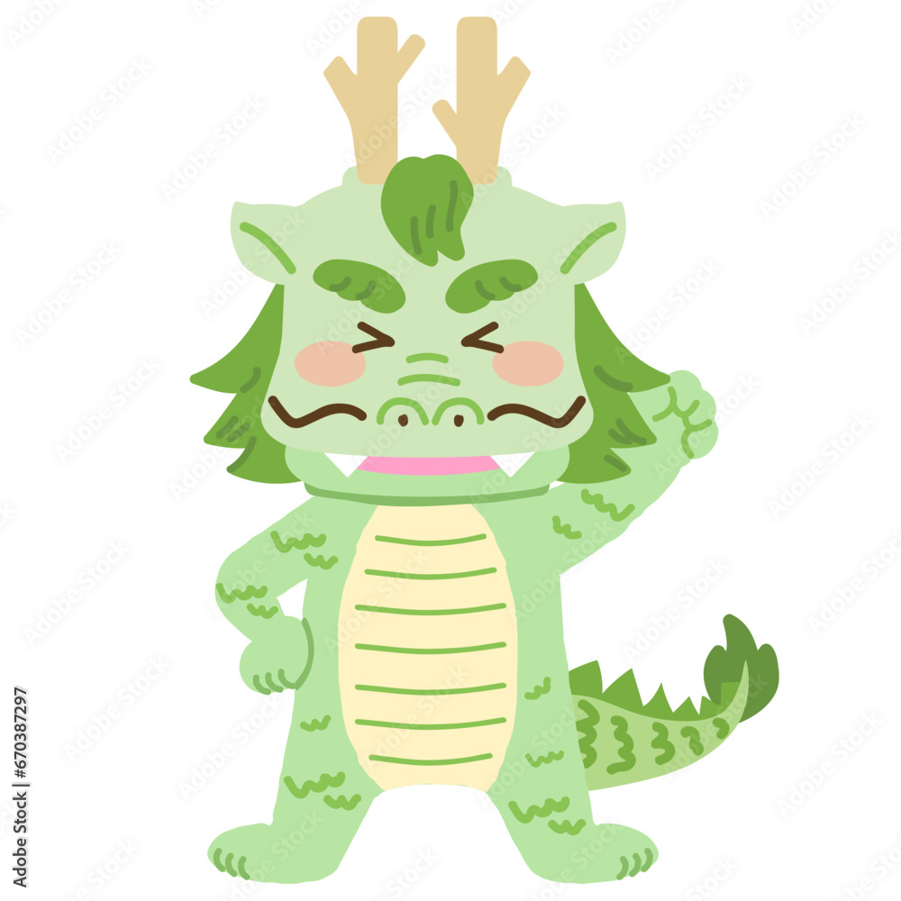 イラスト素材: かわいい干支、ガッツポーズをする辰　辰年新春セール広告用/透過あり
