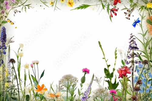 wild flower frame white background, AI