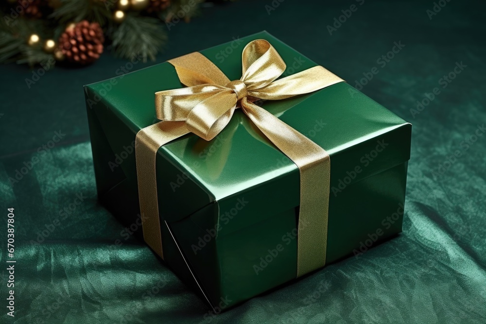 a glossy dark-green gift box with a fabric finish a glossy dark-green gift box with a fabric finish