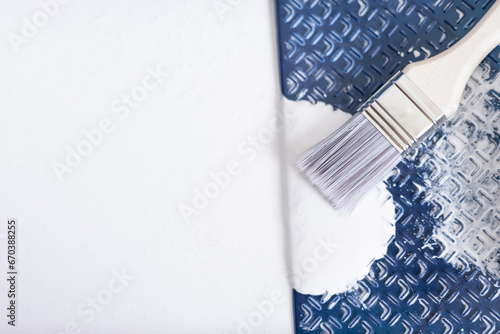 Hand Painted wall with a brush Renovation apartment. repair and redecoration concept. copy space