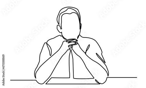 Continuous line drawings of a young man thinking. worried man thinking problem about the businessman
confused vector illustration. one one-line drawing of a thinking man. 