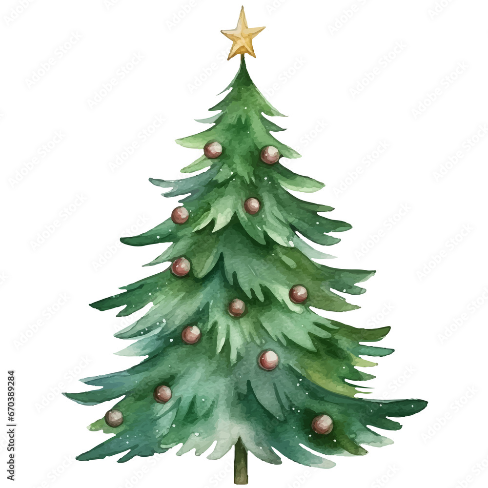 Fototapeta premium Christmas tree watercolor, generative AI