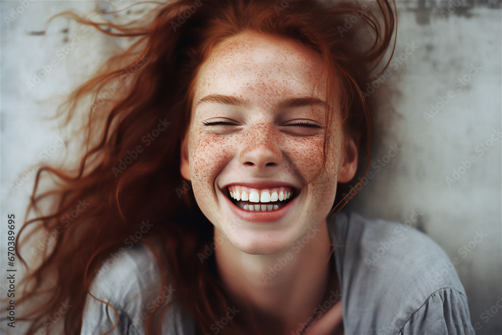 young redhead girl with long hair and freckles on her face smiling young redhead girl with long hair and freckles on her face smiling