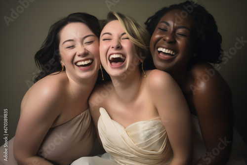 three young girls of different ethnicities together laughing out loud