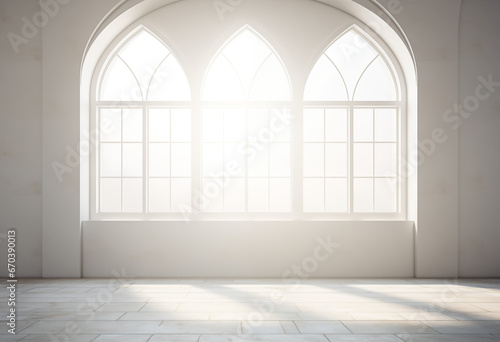 An empty white room with a spotlight 