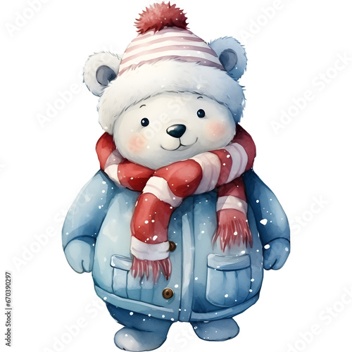 polar bear santa watercolor christmas gift box