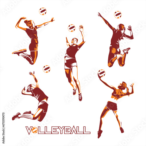 lineart design of female volleyball athlete