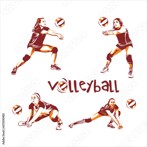 
lineart design of female volleyball athlete