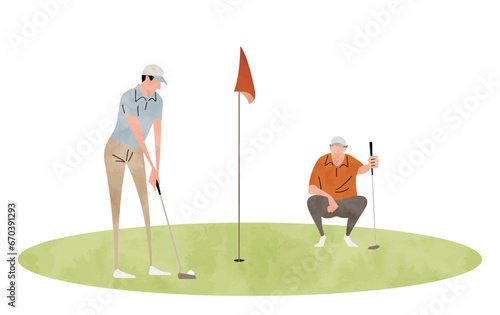 ベクターイラスト素材：ゴルフをプレーする男性たち
