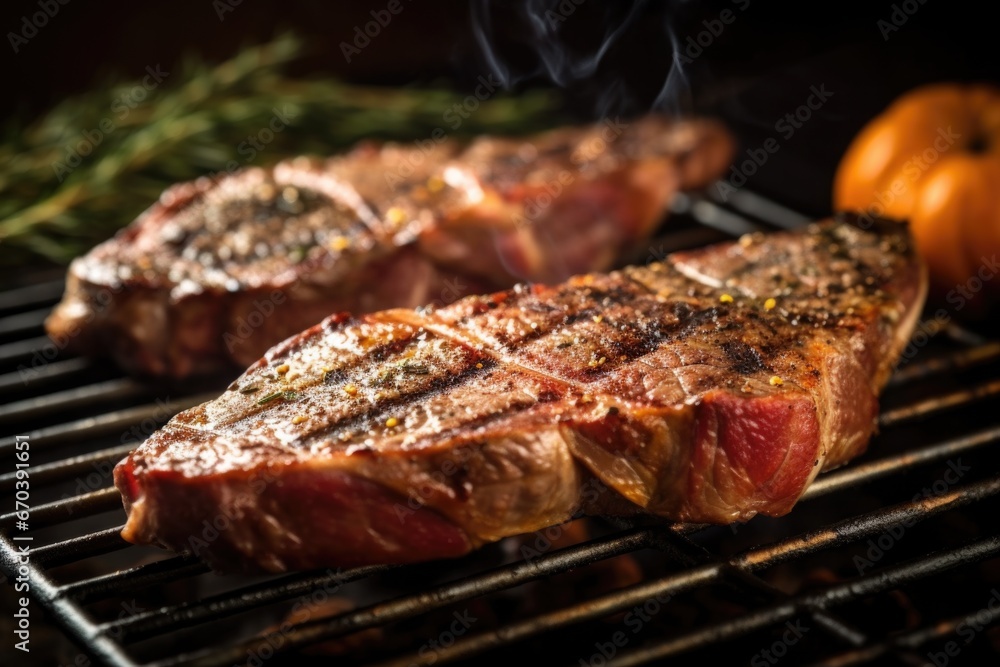 close-up shot of grilled porterhouse steak with seasoning