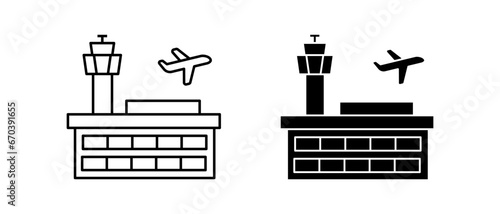International airport icon vector set. Vacation, departure, terminal symbol
