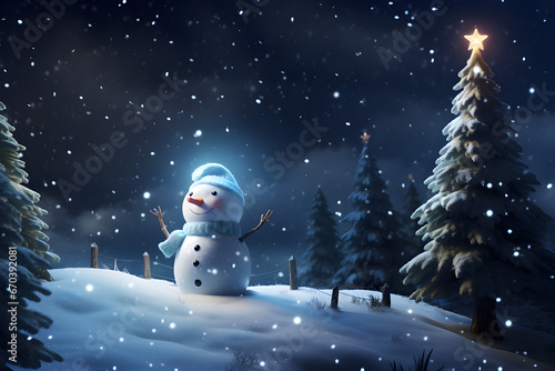 Snowman with Blanket on the Right - Winter Wonderland Scene.