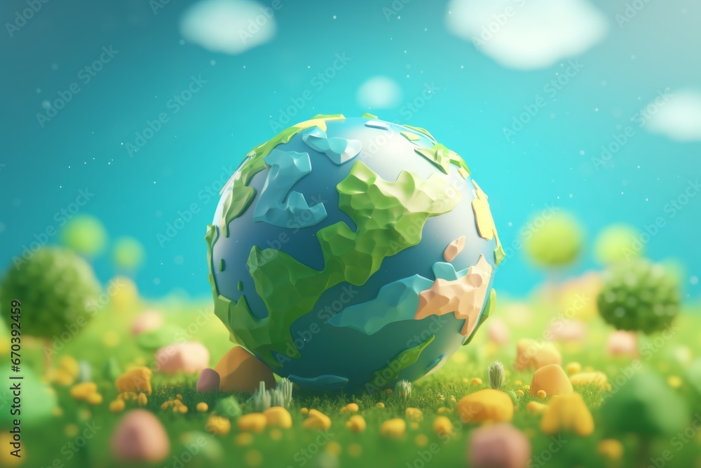 Colorful globe with miniature trees against a soft green backdrop, a journey through geography. Colorful globe with miniature trees against a soft green backdrop, a journey through geography.