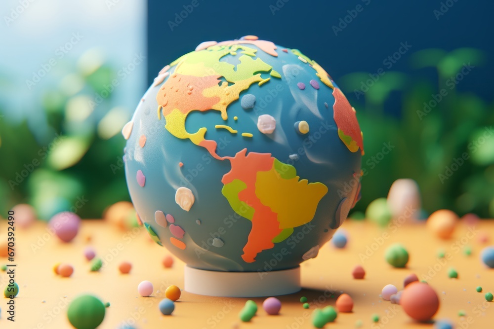 Colorful globe with miniature trees against a soft green backdrop, a journey through geography. Colorful globe with miniature trees against a soft green backdrop, a journey through geography.