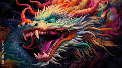  an old style chinese dragon artwork  happy Chinese new year 2024