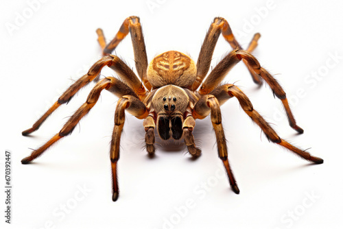 Close up of spider on white background.