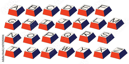 Set 3d retro font keyboard  letters computer design vector alphabet