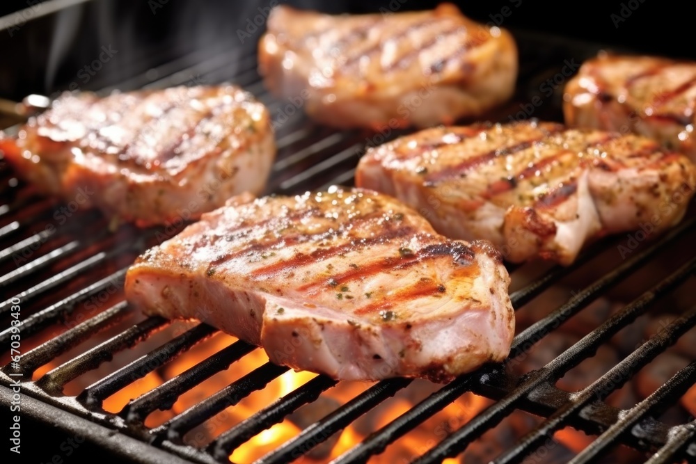 sizzling pork chops on a gas grill