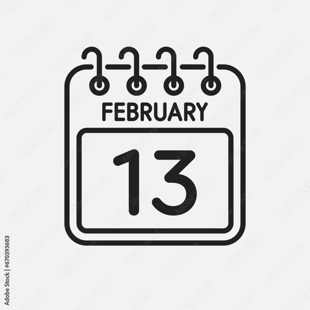 Icon page calendar day - 13 February Icon page calendar day - 13 February