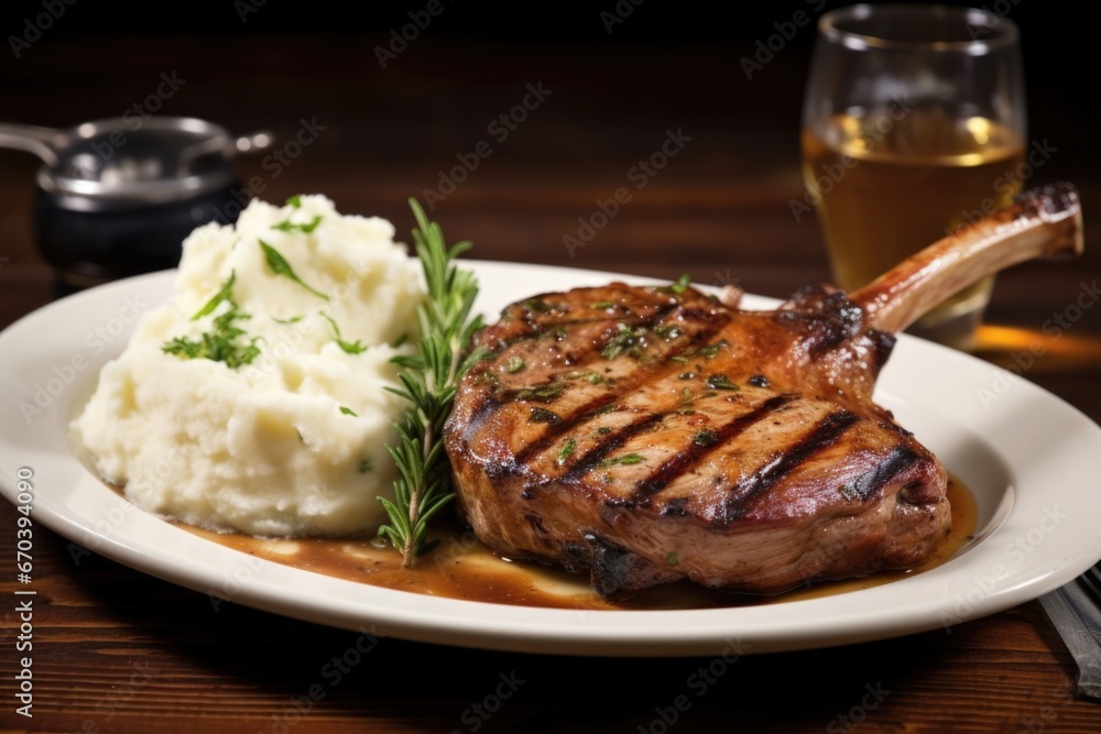 grilled veal chop with mashed potatoes