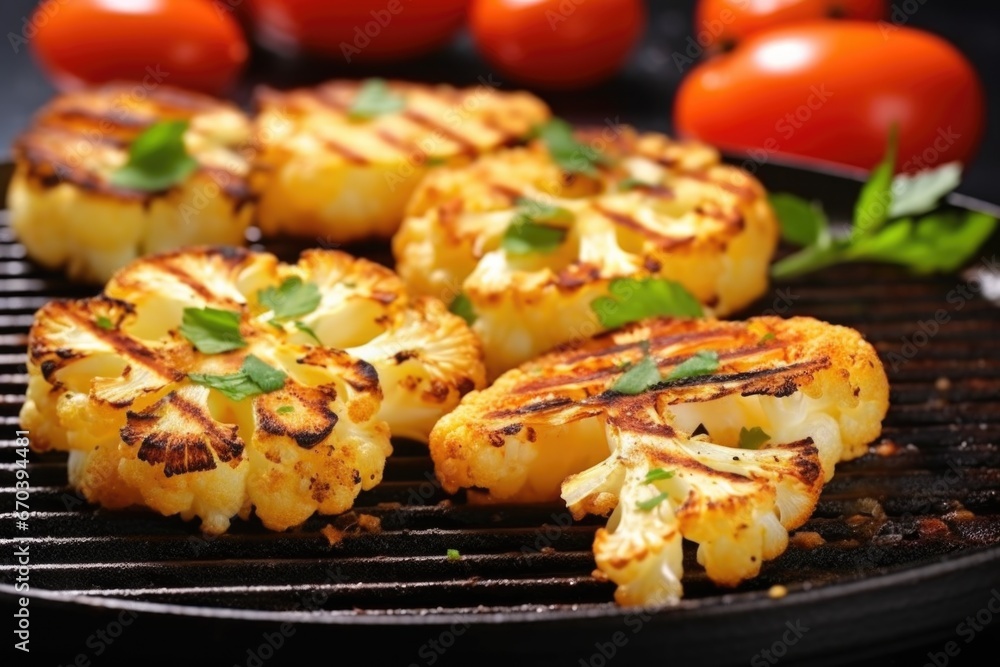 grilled cauliflower pieces with shiny texture under light grilled cauliflower pieces with shiny texture under light