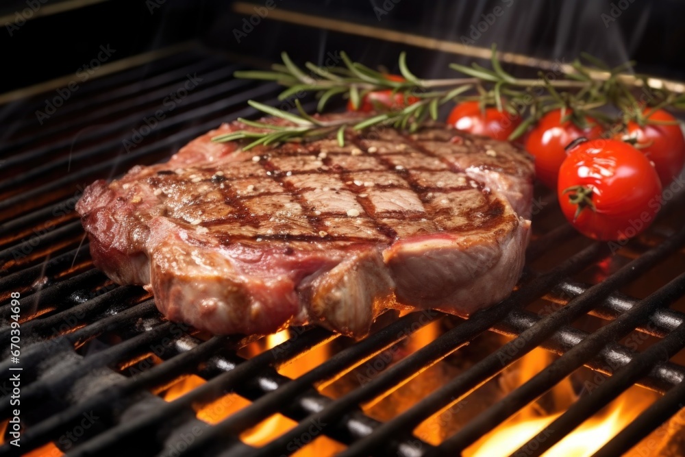 rib eye steak cooking on a glowing grill