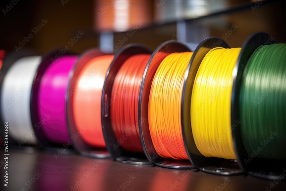 Obraz premium portrait-oriented shot of spools of filament for 3d printing