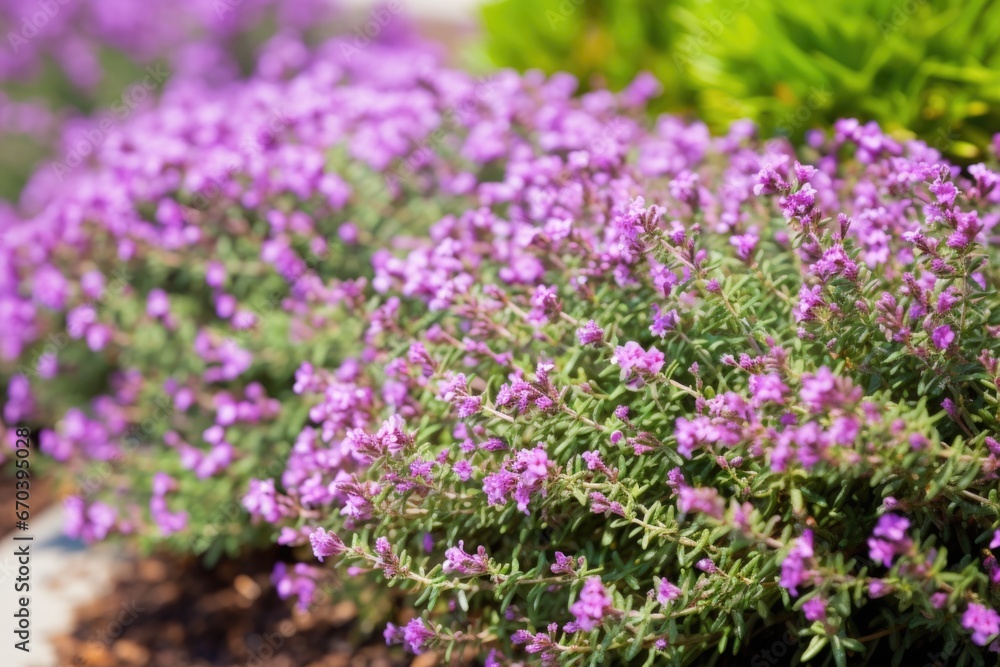 thyme plant with tiny purple flowers thyme plant with tiny purple flowers