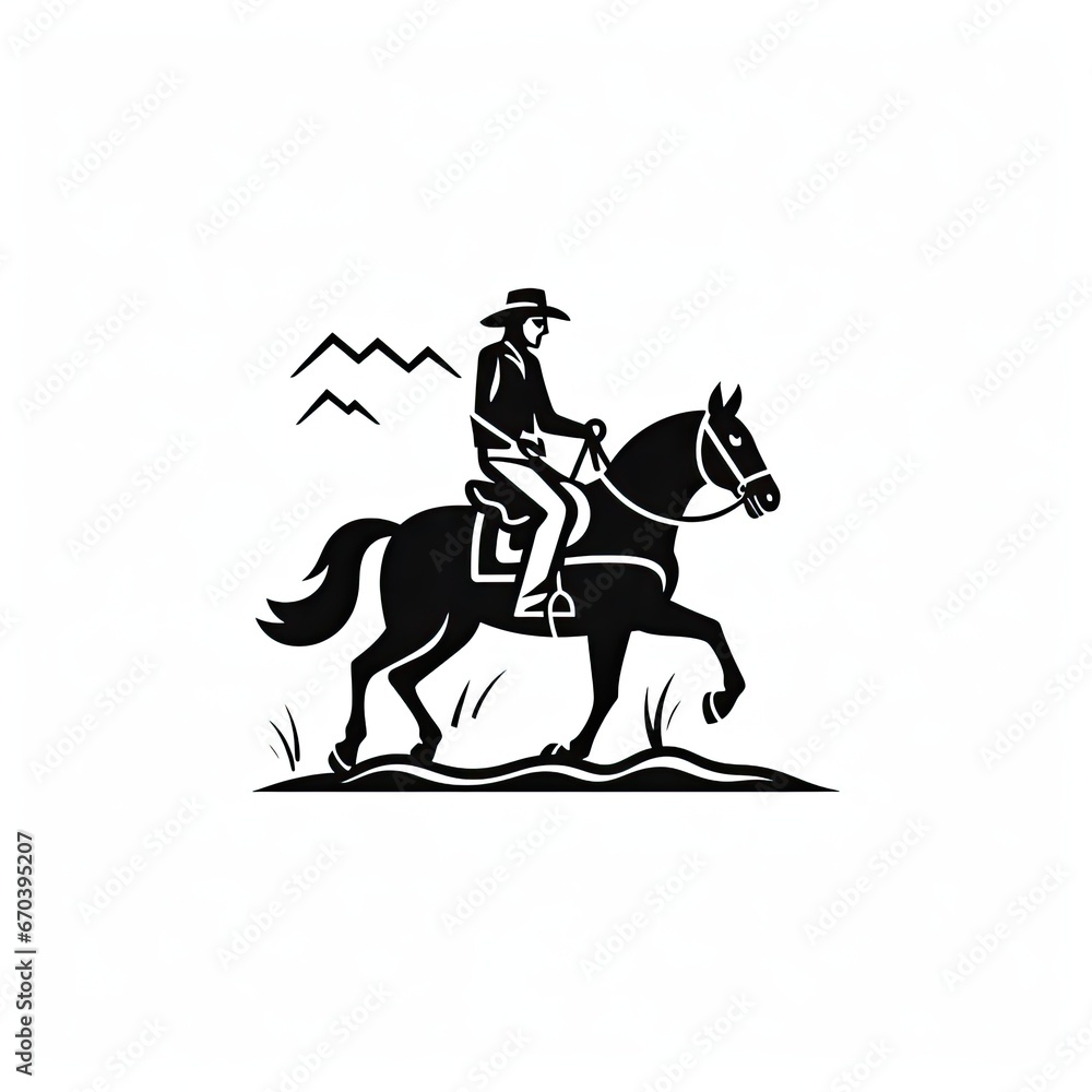 cowboy riding a horse - black and white line drawing logo template cowboy riding a horse - black and white line drawing logo template