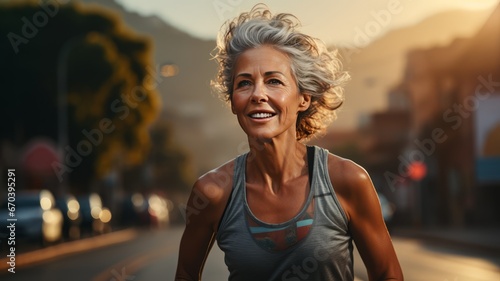 Happy senior woman enjoys jogging and leads a healthy life