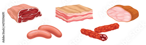 Meat Product and Fresh Goods from Butchery Vector Set