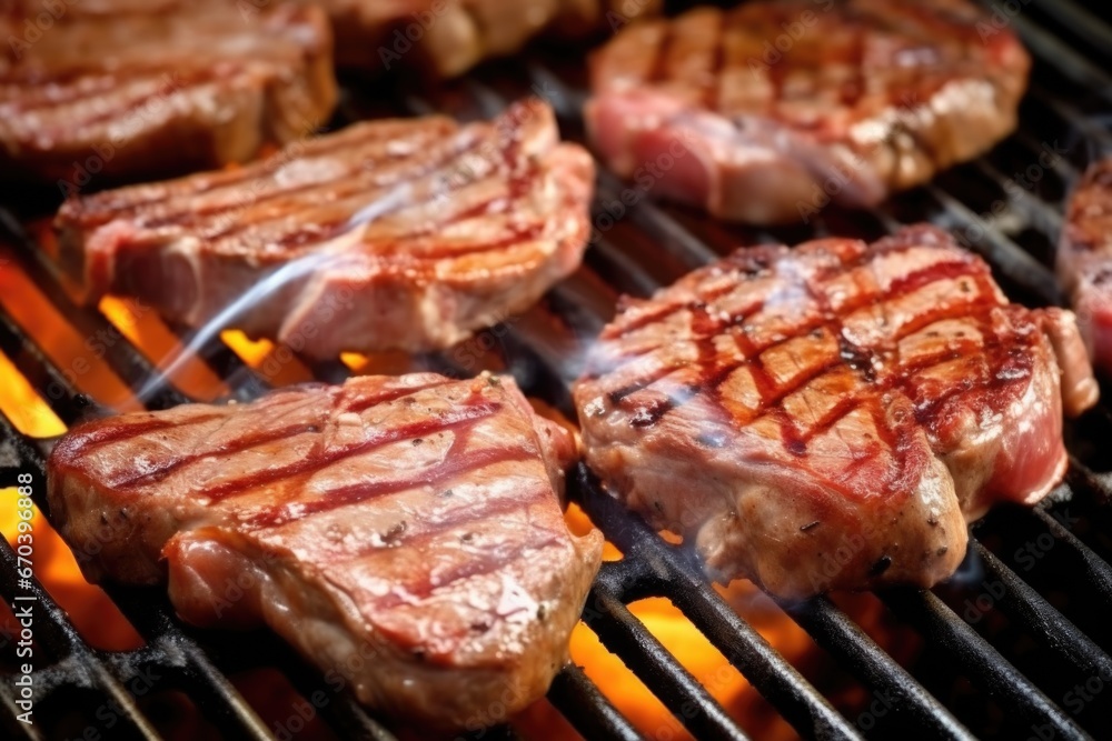 detail shot of grill marks on a pair of glazed lamb chops