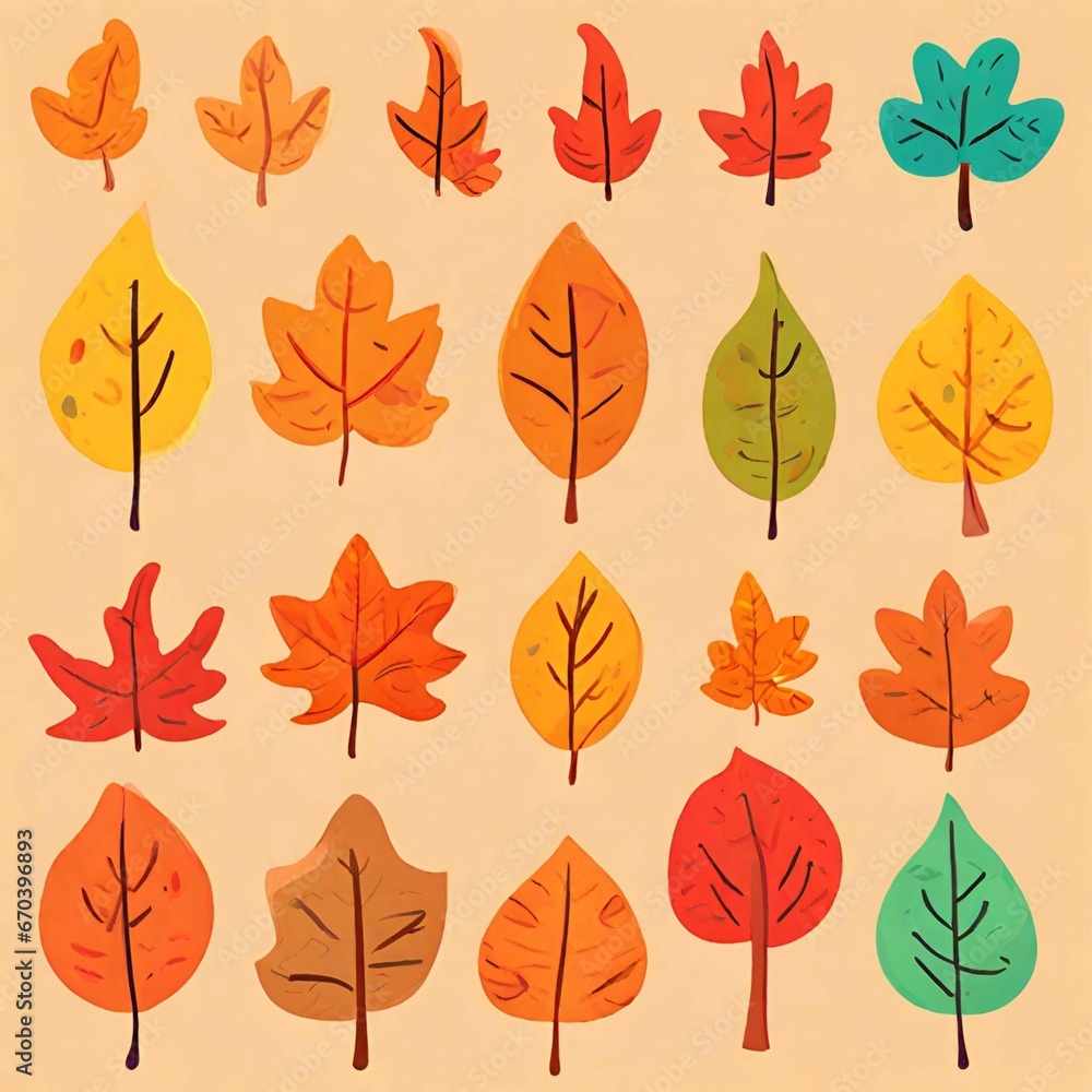 Autumn leaves pattern. Falling leaf seamless background with Oak, maple, chestnut, linden, aspen, walnut and rowan foliage in cartoon style. Autumn mood forest print, generative AI Autumn leaves pattern. Falling leaf seamless background with Oak, maple, chestnut, linden, aspen, walnut and rowan foliage in cartoon style. Autumn mood forest print, generative AI