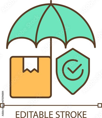 Editable rental truck coverage icon representing moving service, isolated vector, multicolor thin line illustration.
