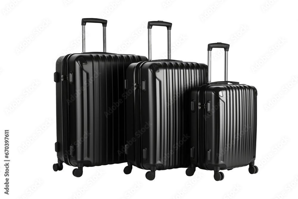 3 black luggages isolated on transparent background. 3 black luggages isolated on transparent background.