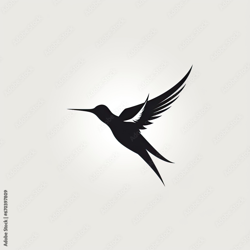 flying hummingbird - minimalistic black and white 2d logo template on white background flying hummingbird - minimalistic black and white 2d logo template on white background