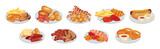 Different Snack and Crispy Appetizer on Plate Vector Set